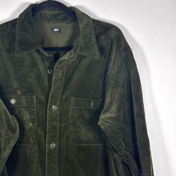 UNI QLO Corduroy Work Long-Sleeve Shirt Olive Green Size Large Pre-Loved - Picture 7 of 16